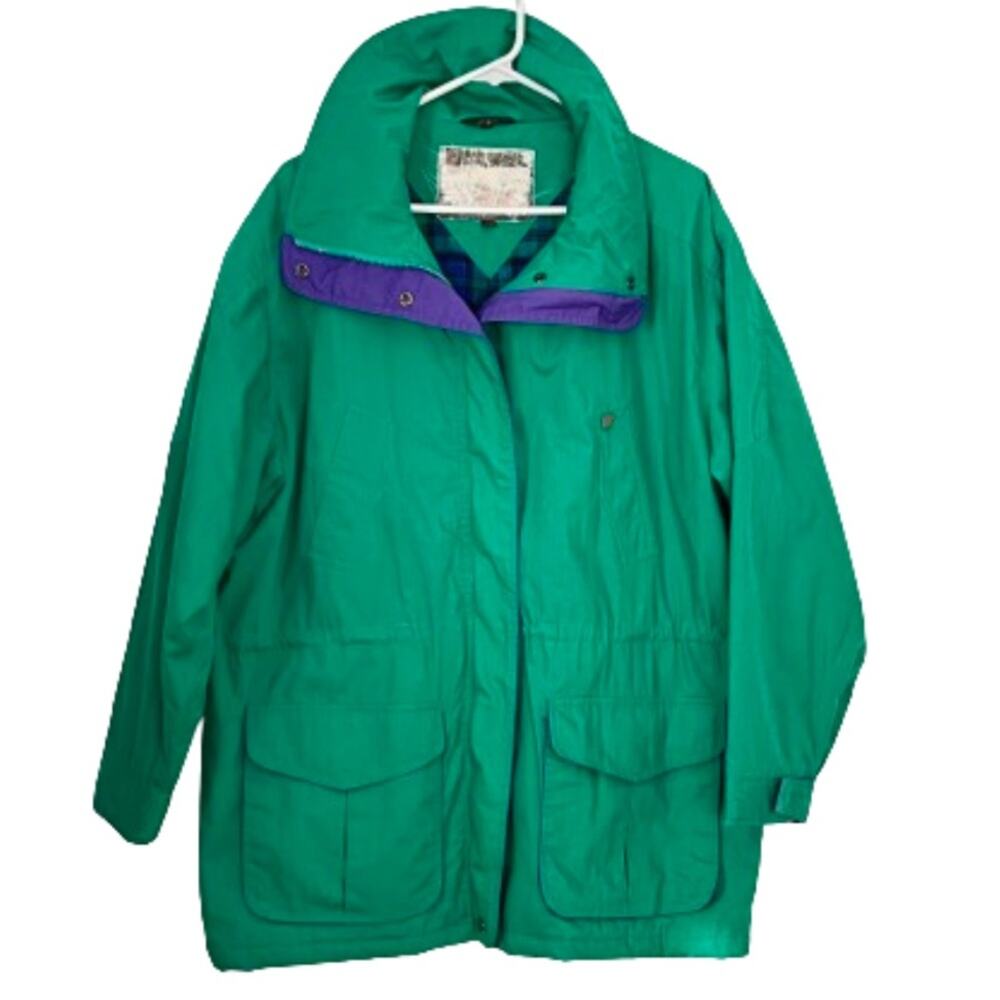 Vintage 90s Green and Purple Parka Winter Coat Ski Colorful Size 14 River Edge